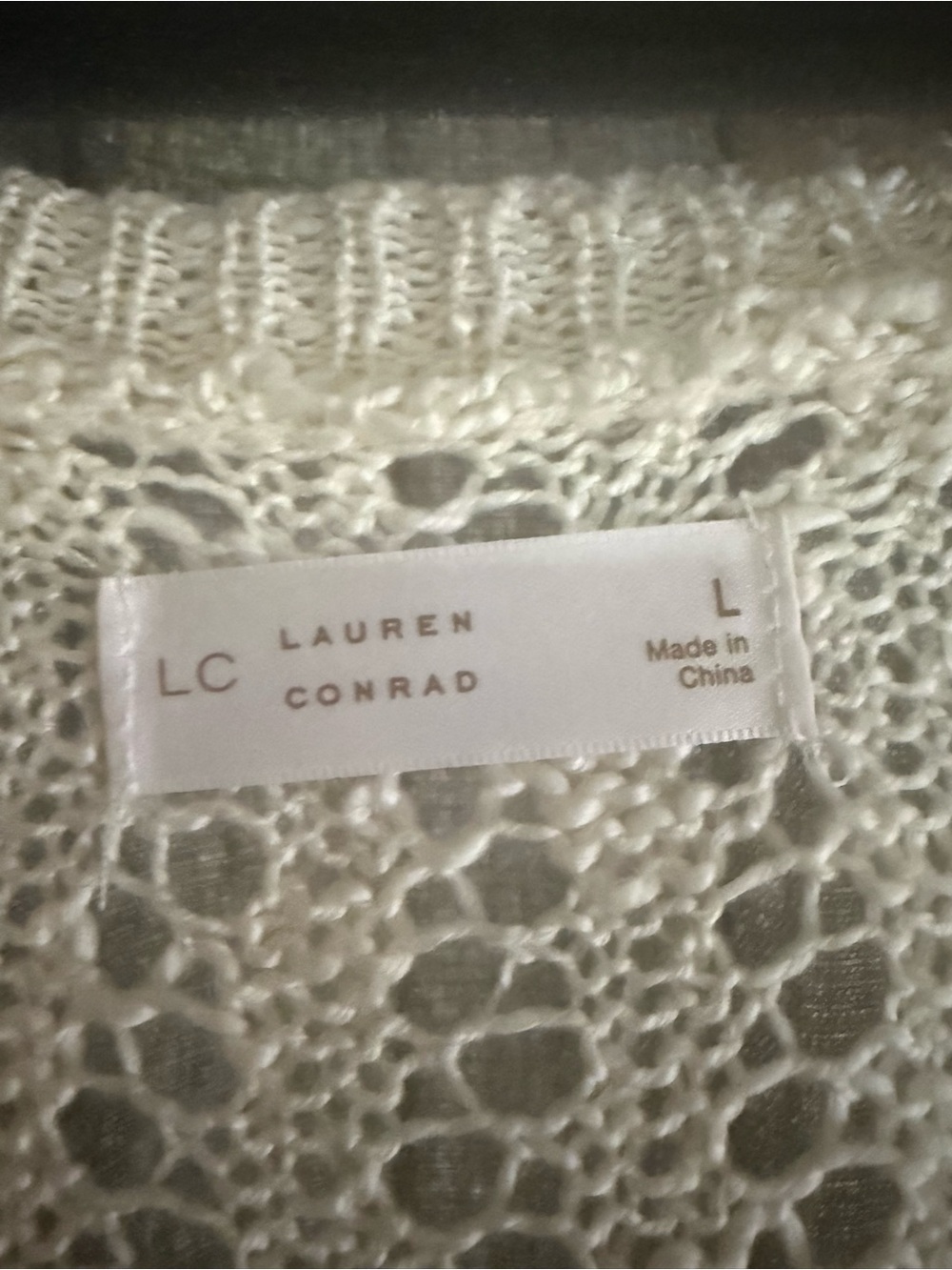 Lauren Conrad Cream Open Knit Crochet Cardigan Sweater Size L - Picture 2 of 6